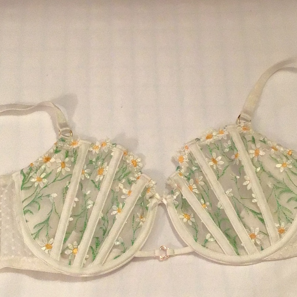 NWT Victoria's Secret Sheer Floral Bra - Cream and Green. 38B